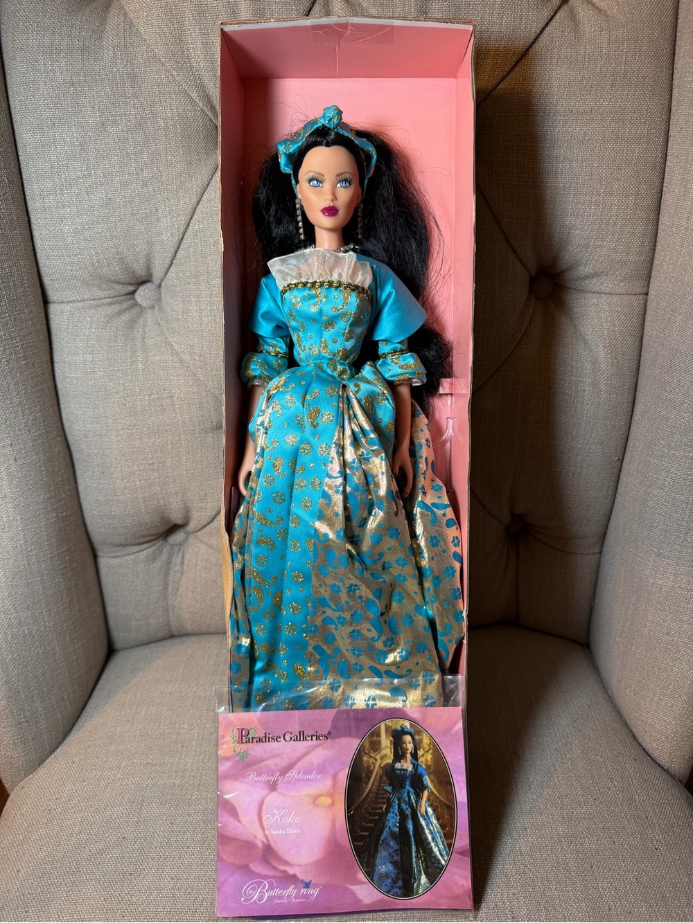 Vintage Paradise Galleries Teal & Gold Fashion Doll